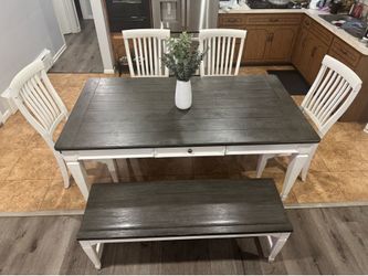 Farmhouse Dining Table Set with Chairs and Bench