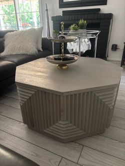 Geometric Solid Wood Coffee Table Light Grey