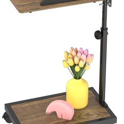 NATFAIRY C-shaped End Table. Wheels, Tiltable Tray, Adjustable Height. 