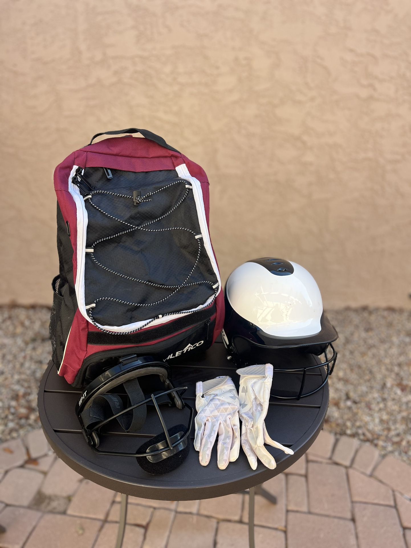 Rip It Softball Helmet And Face mask, Backpack And Hitting Gloves