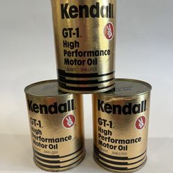 3 Cans Vintage NOS KENDALL GT-1  HIGH PERFORMANCE MOTOR OIL CAN 1 QT. SAE 40