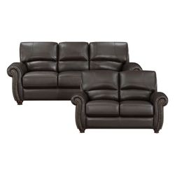 Brand new dark brown or cream real leather sofa + loveseat 2PCs set