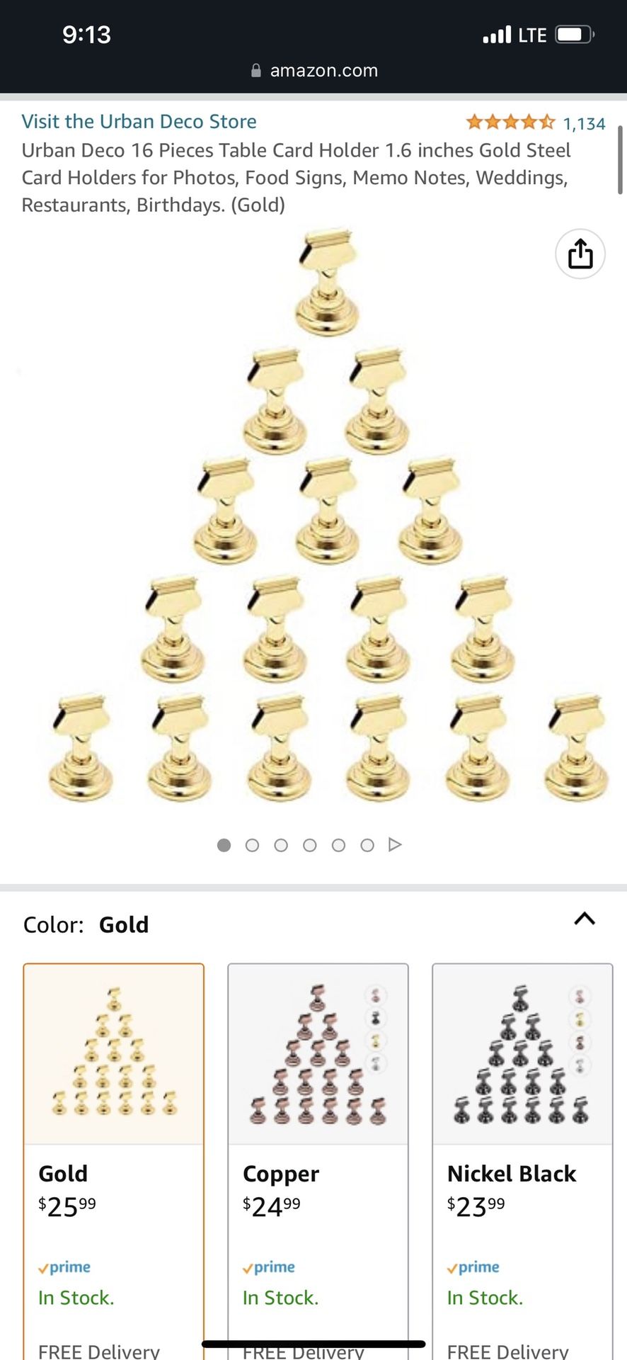 16 pcs- Gold Table Card Holders 