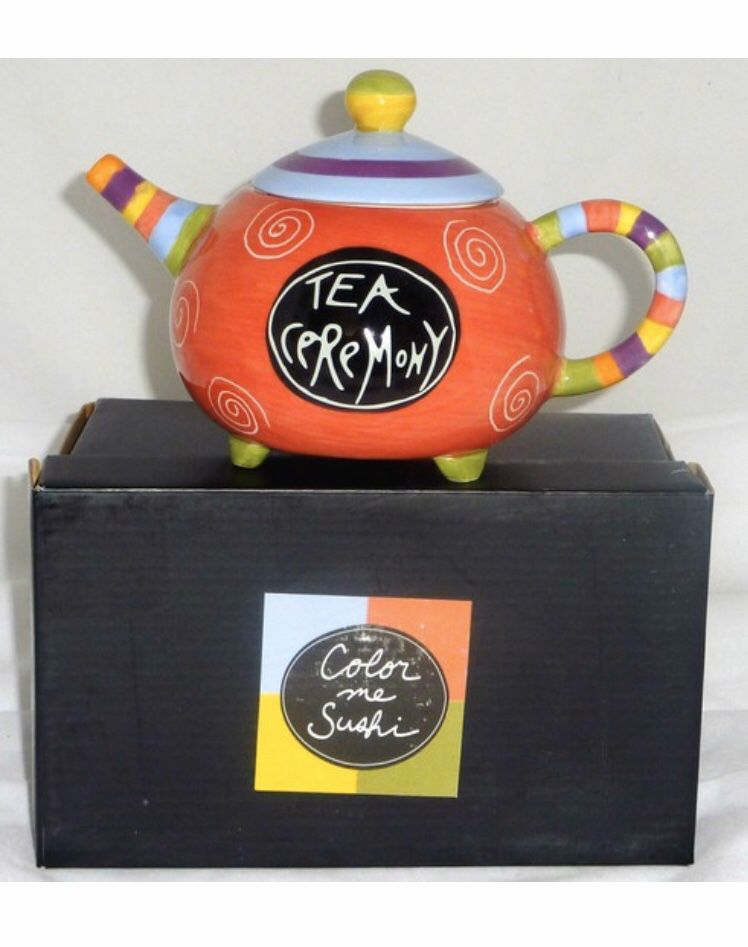 Color me Sushi New ceramic footed teapot hand painted