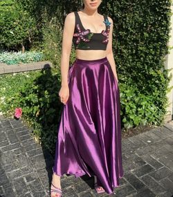 Embroidered beaded cropped top satin skirt Formal Cocktail Gown