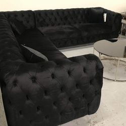 Brand New • Black Velvet Living Room L Shaped Sectional ✓ İn Stock $Easy Financing 