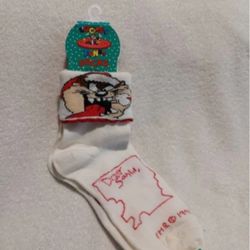 Vintage Looney tunes dear santa Christmas cuff socks