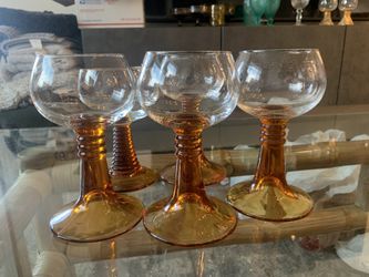 Vintage Set Of 5 Amber glass Goblets 