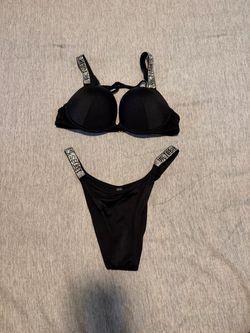 Victoria’s Secret Black Rhinestone Strap Bikini Set – 34B/S