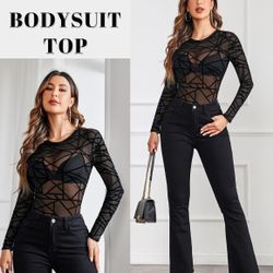 Women's Casual Transparent Long Sleeve Bodysuit