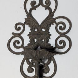 16" Cast Iron Wall Hanging Sconce – Tealight Pillar Candlestick Holder Vintage Decor

