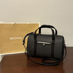 MICHAEL KORS Black Signature Logo MD Satchel / Crossbody Bag