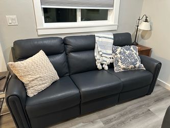 Navy/gray leather colored Sofa with Recliners