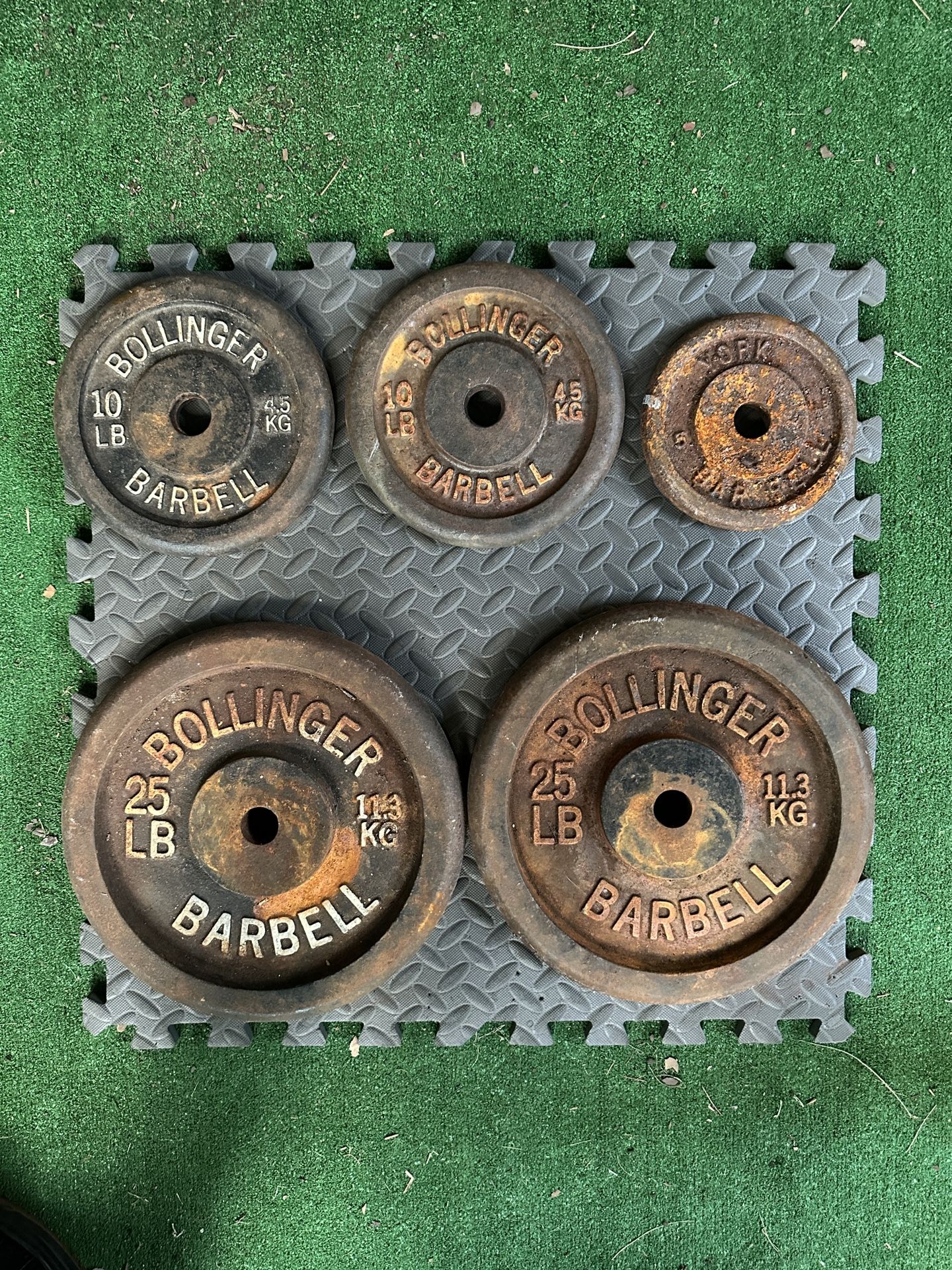 Five Rusty Cast Iron Weight Plates - Standard 1” Diameter