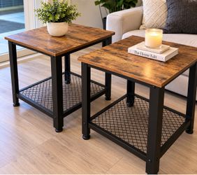 Set of 2 Rustic Industrial Side Tables – $50