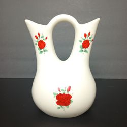 Vintage 1998 Double Sided Vase White Red Roses Handcrafted 
