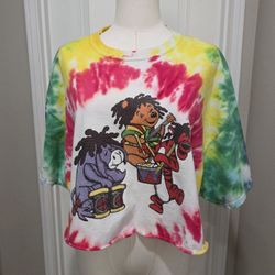 Rasta Winnie The Pooh Vintage tie-dye cropped top T-shirt Womens SIZE L