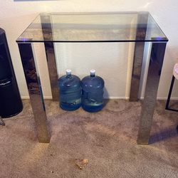 Very Nice Tall Glass And Stainless Steel Table No Chairs Just Table 65 $ Or Best Offer!!