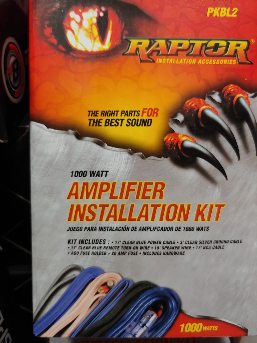 Amp kit : Raptor 8 gauge car amplifier kit ( 17 ft power,rca jack,turn on wire 20a fuse holder )