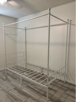 Twin White Metal Canopy Bed