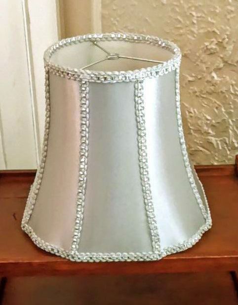 Silver Satin, Custom Lampshade. 14" x 16" x 10", Excellent Condition.