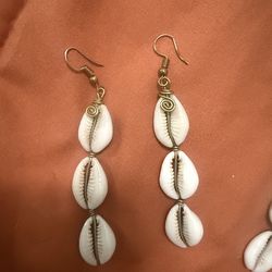 3 pair African Cowie shell earrings