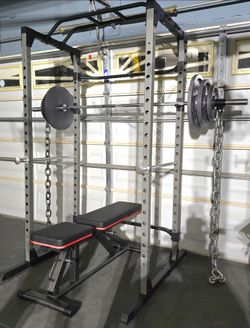 《FREE LOCAL DELIVERY》SQUAT RACK + ADJUSTABLE BENCH + OLYMPIC WEIGHTS + OLYMPIC BARBELL