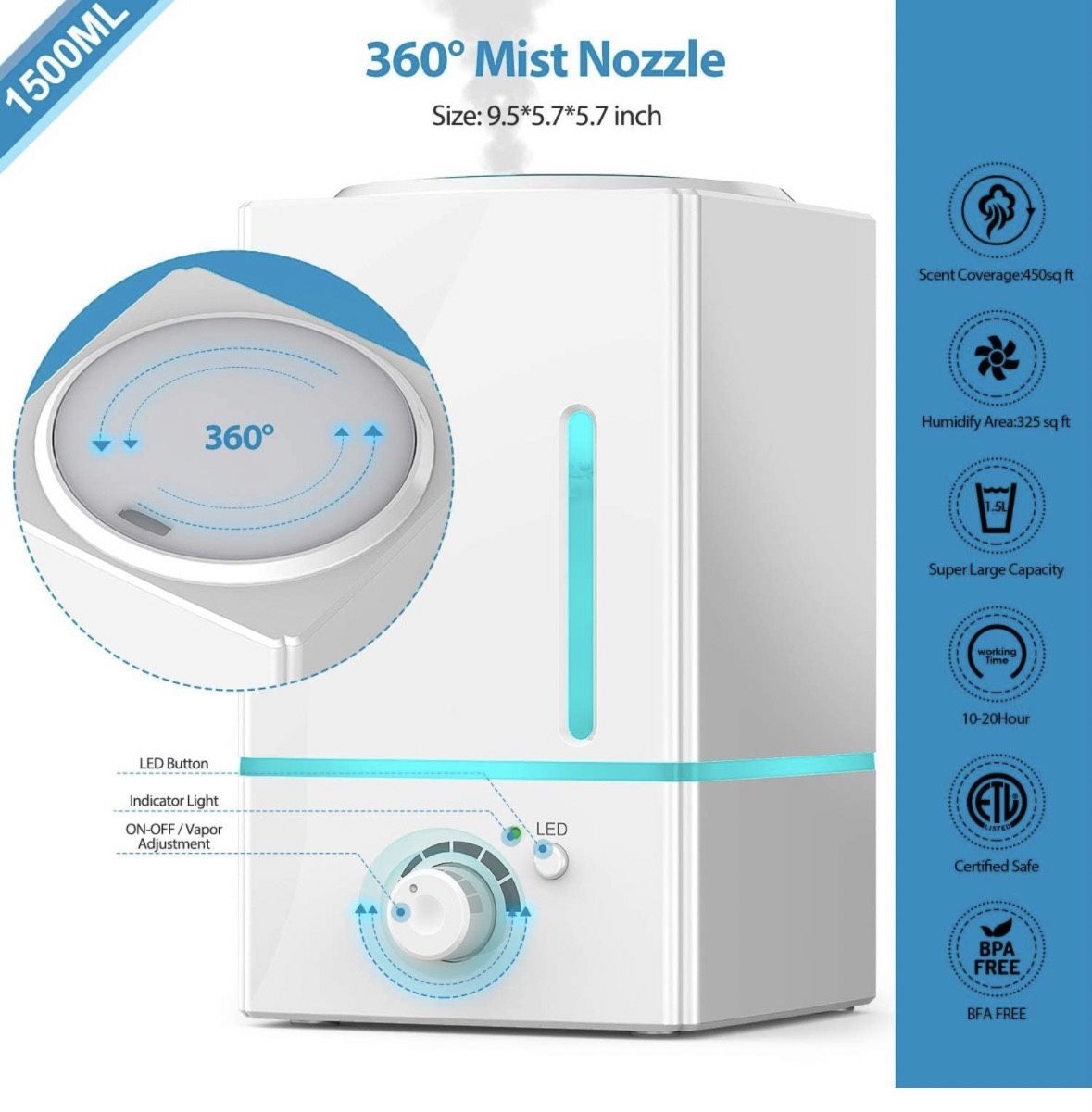 1500ml Aroma Essential Oil Diffuser Large - Exqline Diffuser for Large Room, Large Aromatherapy Diffuser/Humidifier, Unique Diffusers for Essential Oi