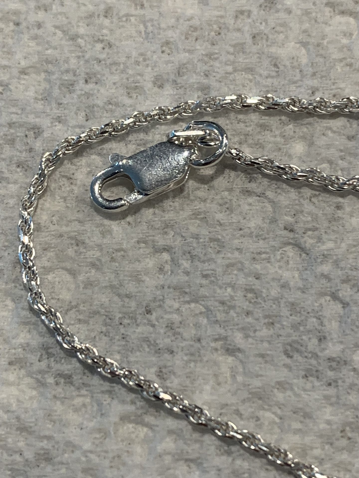 18 Inch Sterling Silver Necklace, Marked 925, Lobster Claw Clasp
