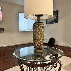 Vintage Glass End Table and lamp. 