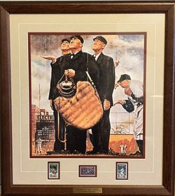 Norman Rockwell “Bottom of the Sixth” Framed Baseball Commemorative Print – 18” x 20”