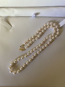 6.5 - 7.0mm Cultured Akoya Pearl Strand Necklace with 14K Gold
