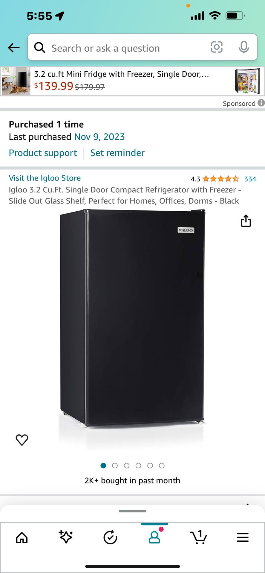 Igloo Dorm Style Refrigerator 