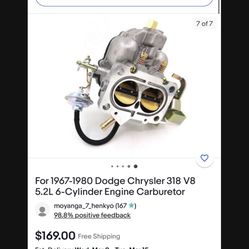Dodge Chrysler 318 V8 5.2l 6-cylinder Engine Carburetor