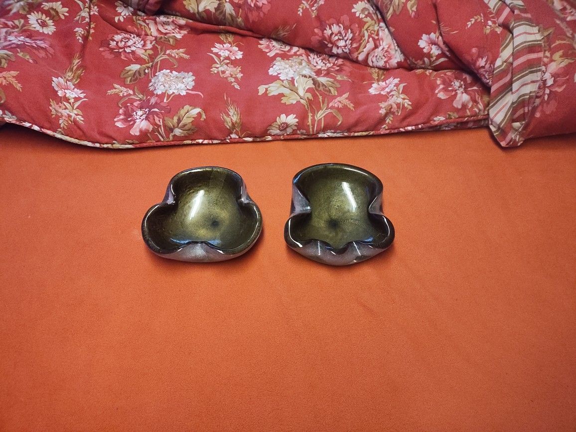 1950s Vintage Alfredo Barbini Murano Glass Bowl Cigar Ashtray, Gold Polveri