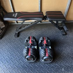 Dumbbell Adjustable Weights Bowflex 5-52.5lb with Weight bench press
