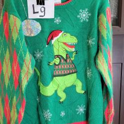 Disco T-rex Christmas Ugly Sweater LARGE