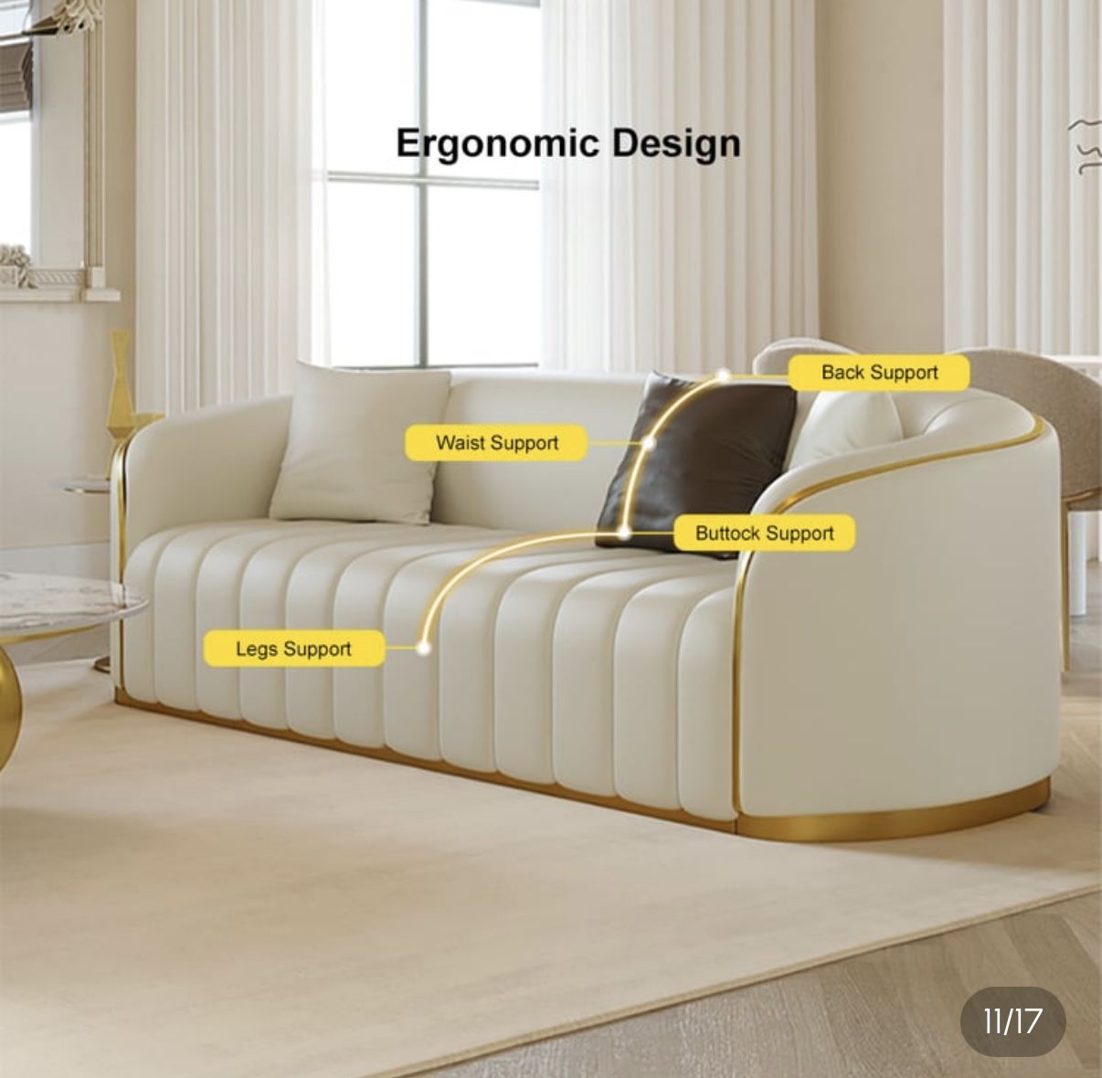 Luxury Gold-Trimmed White Sofa for Sale