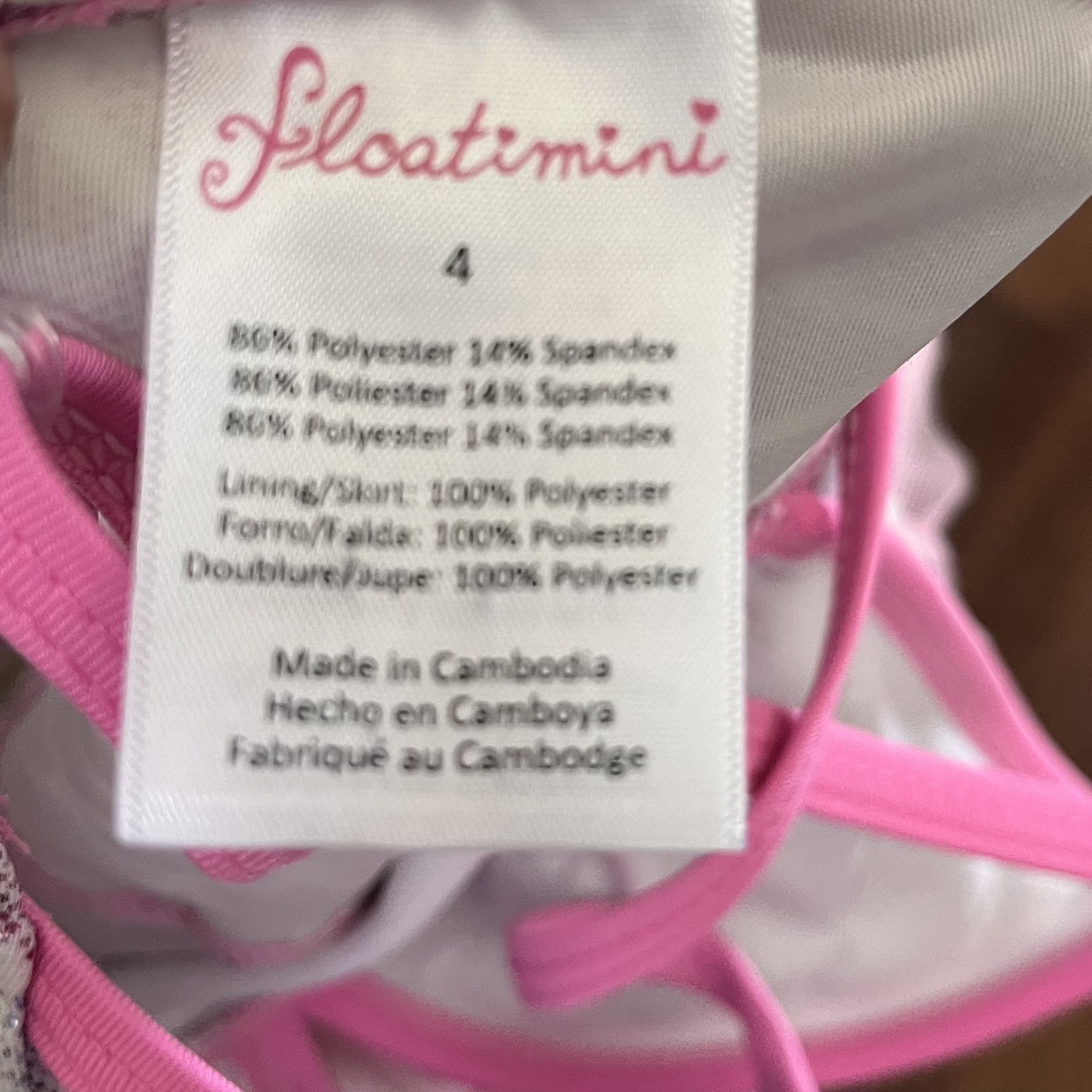 Floatamini Girls Youth 1 One Piece Bathing Swim Suit Sz 4
