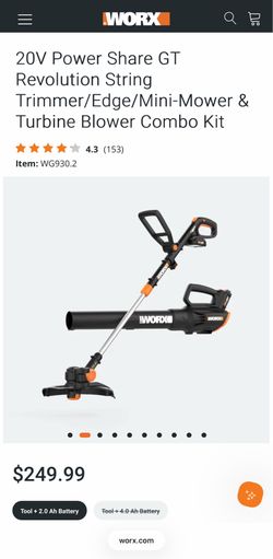 Worx 20v PowerShare Gt Trimmer/Edge/Mini Mower & Blower Combo Kit