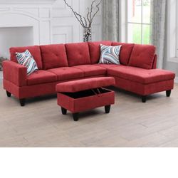 Red Sectional Sofa And Storage Ottoman