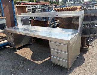 1950s Commercial Stainless Steel & Butcher Block Prep Station