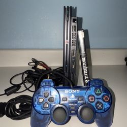 PS2 Slim + Rare Blue OEM Controller + Manhunt 2 (Complete) – Excellent Condition 