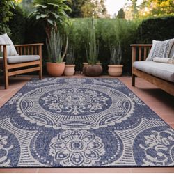 Brand New Outdoor Rug 5x7 Washable Outside Carpet for Indoor Patio Porch Waterproof Easy Cleaning Non Shedding Area Rugs Blue 5 x 7