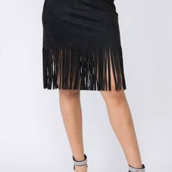 Suede Black Fringe Skirt 