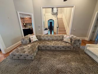 Gray Tufted Velvet Sectional Sofa with Chaise