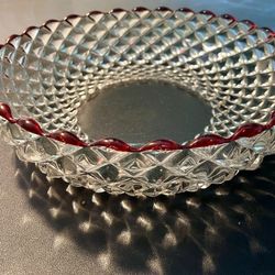 Ripley & Co EAPG Antique 1910’s Roanoke Sawtooth Red Rim Clear Bottom Bowl