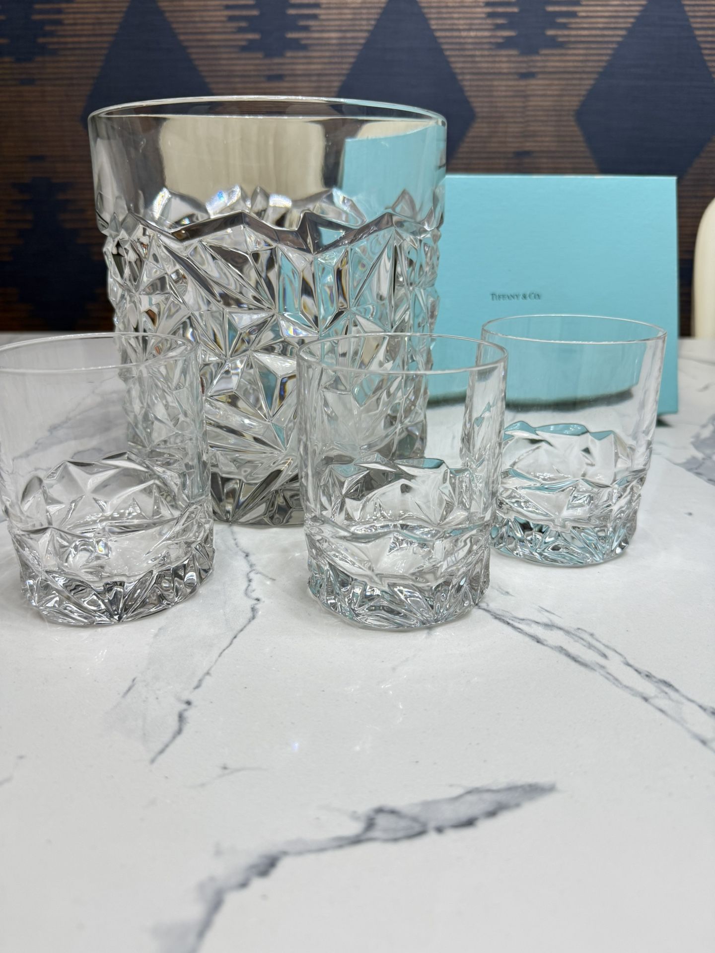 Tiffany Crystal Ice Bucket with Matching Glasses – Faceted