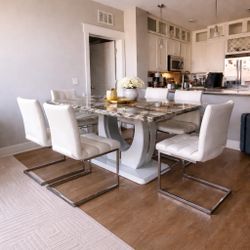 Modern dining set with granite table + 6 chairs