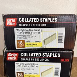 Pneumatic, collated staples, stapler boxes wood construction